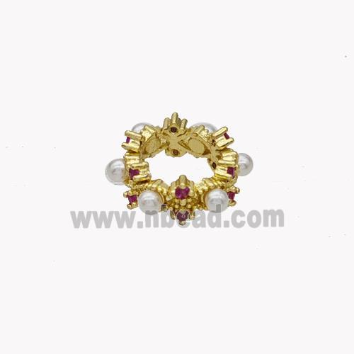 Copper Rings Beads Pave Pearlized Resin Gold Plated