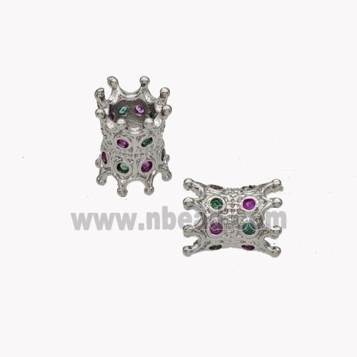 Copper Tube Beads Pave Zirconia Platinum Plated