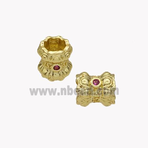 Copper Tube Beads Pave Zirconia Gold Plated