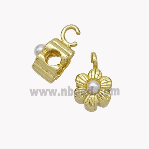 Copper Flower Bail Pave Pearlized Resin Gold Plated