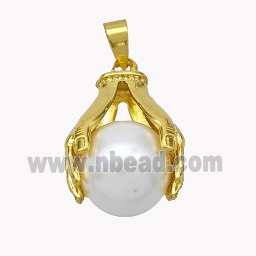 Copper Hand Pendant Pave Pearlized Resin Ball Gold Plated