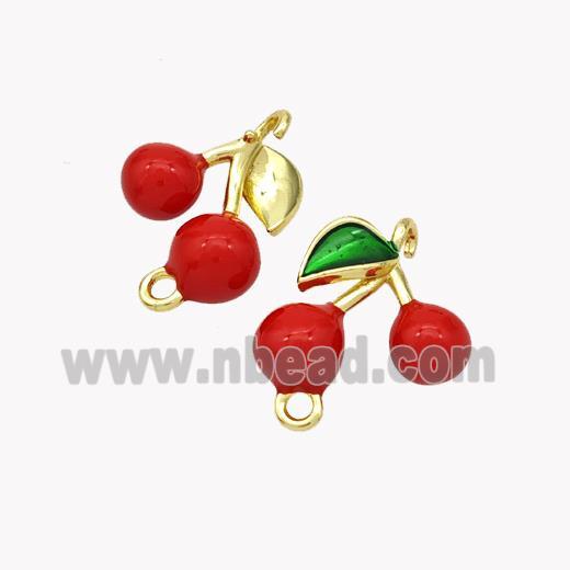 Copper Cherry Connector Red Enamel Gold Plated