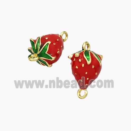 Copper Strawberry Connector Red Enamel Gold Plated