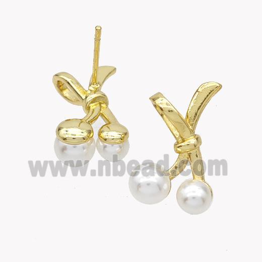 Copper Bowknot Stud Earrings Pave Pearlized Resin Gold Plated