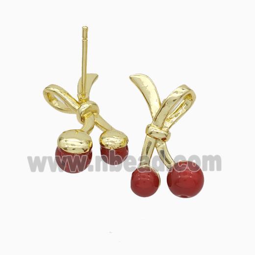 Copper Bowknot Stud Earrings Pave Pearlized Glass Gold Plated