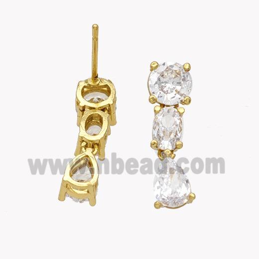 Copper Stud Earrings Pave Zirconia Gold Plated