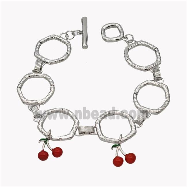 Copper Bracelets With Cherry Red Enamel Platinum Plated