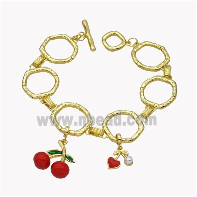 Copper Bracelets With Cherry Red Enamel Gold Plated