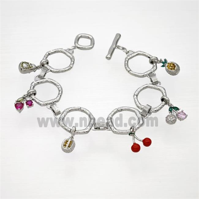 Copper Bracelets With Cherry Pave Zirconia Red Enamel Platinum Plated