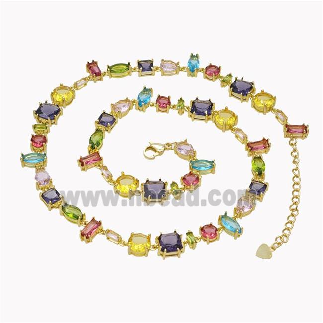 Copper Necklace Pave Multicolor Zirconia Gold Plated