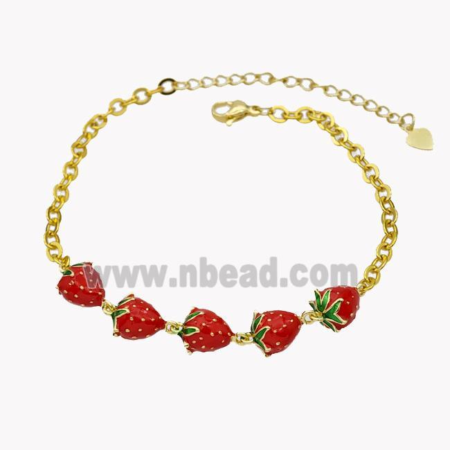 Copper Strawberry Bracelet Red Enamel Gold Plated