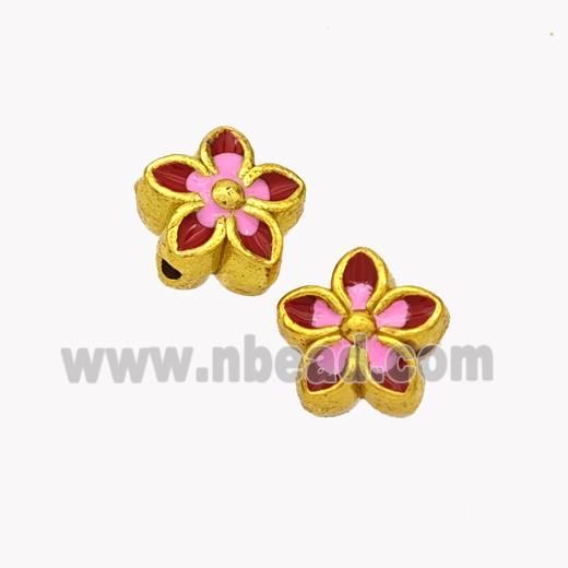 Copper Flower Beads Painted Gold Plated