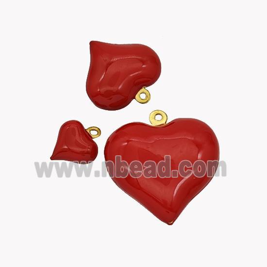 Copper Heart Pendant Red Enamel Gold Plated