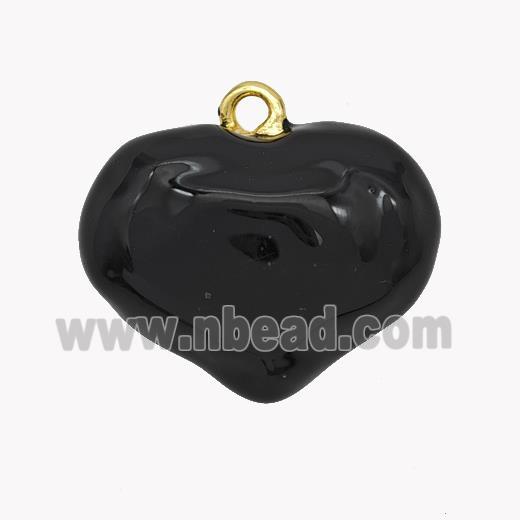 Copper Heart Pendant Black Enamel Gold Plated