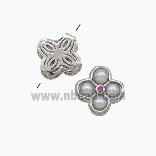 Copper Clover Beads Pave Pearlized Resin Platinum Plated