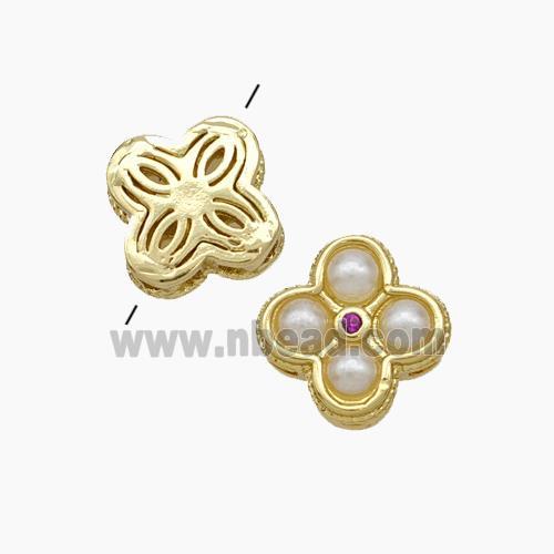 Copper Clover Beads Pave Pearlized Resin Gold Plated