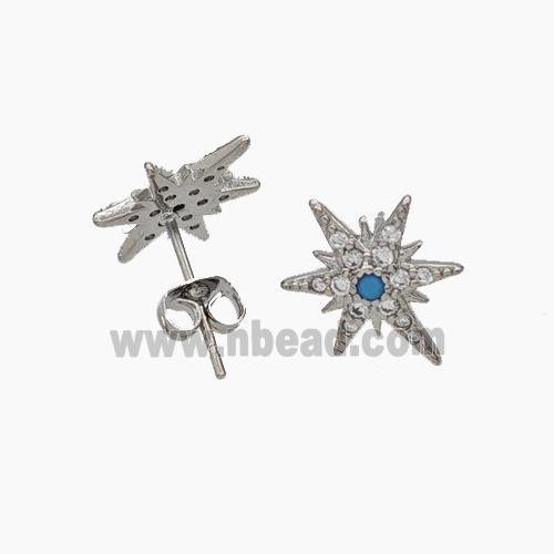 Copper Star Stud Earrings Pave Zirconia Platinum Plated