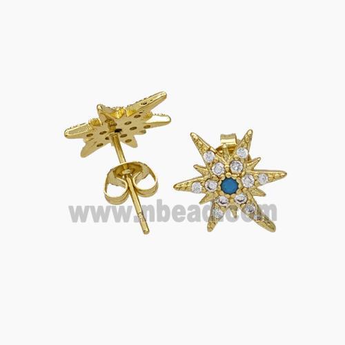 Copper Star Stud Earrings Pave Zirconia Gold Plated