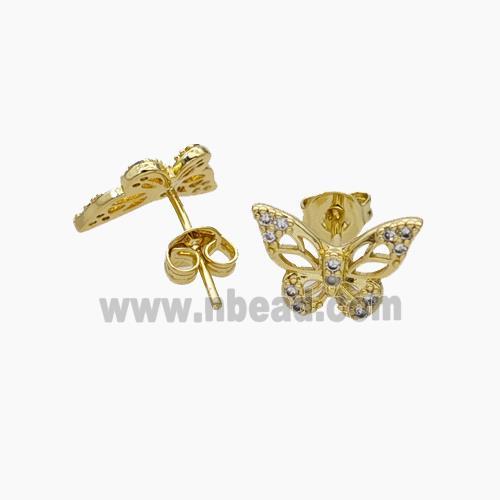 Copper Butterfly Stud Earrings Pave Zirconia Gold Plated