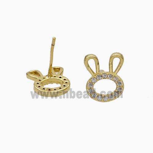 Copper Rabbit Stud Earrings Pave Zirconia Gold Plated