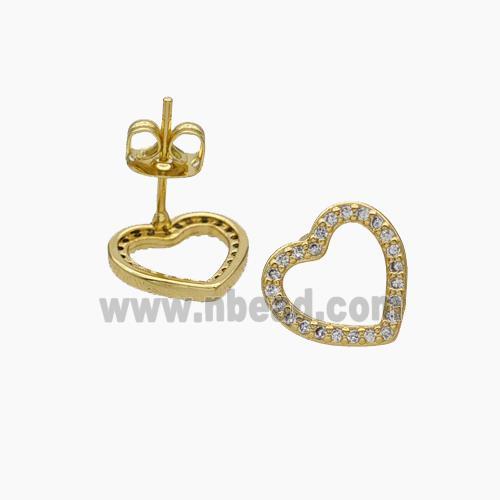 Copper Heart Stud Earrings Pave Zirconia Gold Plated