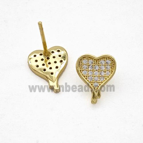 Copper Heart Stud Earrings Pave Zirconia Gold Plated