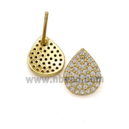 Copper Teardrop Stud Earrings Pave Zirconia Gold Plated