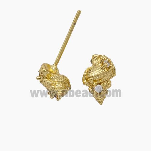 Trochild Shell Charms Copper Stud Earrings Pave Zirconia Gold Plated