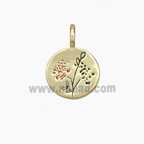 Copper Flower Pendant Enamel Circle Gold Plated