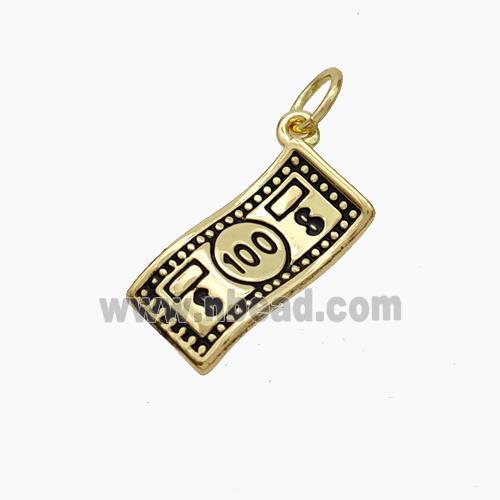 Banknote Charms Copper Pendant Black Enamel Gold Plated