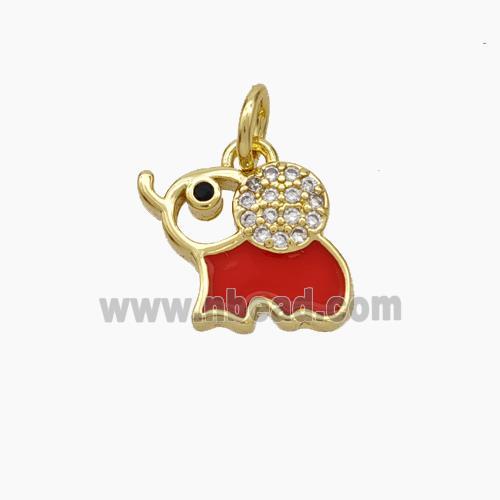 Copper Elephant Pendant Pave Zirconia Red Enamel Gold Plated