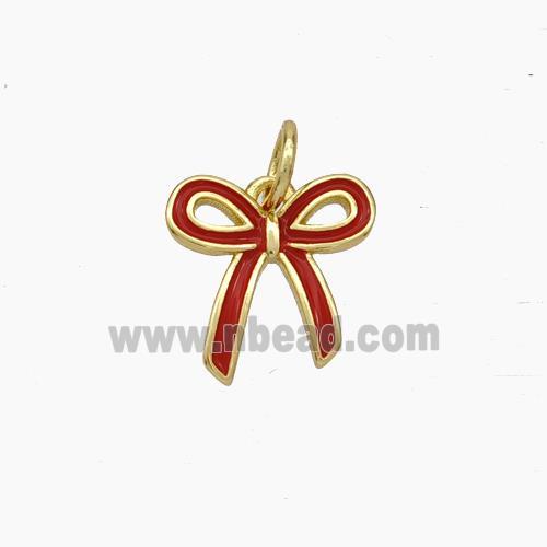 Copper Bowknot Pendant Red Enamel Gold Plated