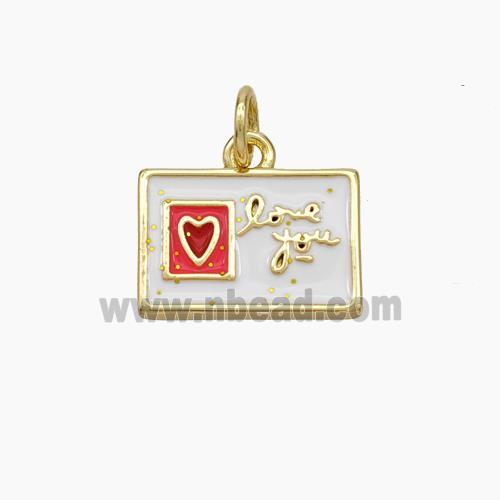 Copper Card Pendant Red Enamel Heart LoveYou Gold Plated