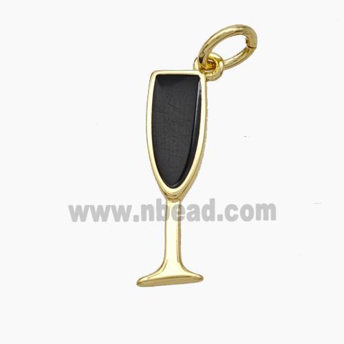 Wine Cup CHarms Copper Pendant Black Enamel Gold Plated