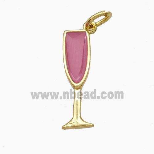 Wine Cup CHarms Copper Pendant Pink Enamel Gold Plated