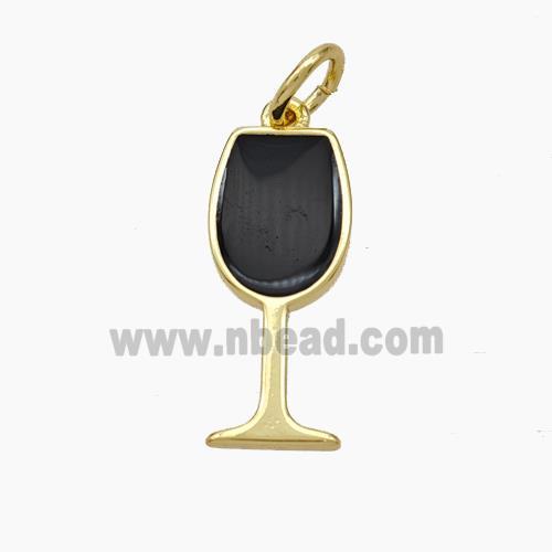 Wine Cup CHarms Copper Pendant Black Enamel Gold Plated