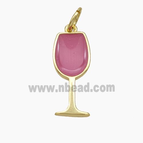 Wine Cup CHarms Copper Pendant Pink Enamel Gold Plated