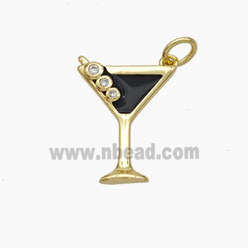 Ice Cream Bottle Drink Cup Charms Copper Pendant Black Enamel Gold Plated