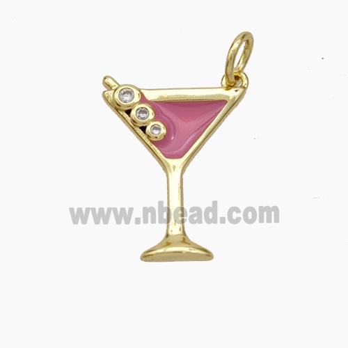 Ice Cream Bottle Drink Cup Charms Copper Pendant Pink Enamel Gold Plated