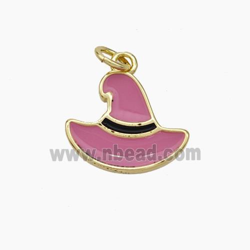 Halloween Hat Charms Copper Pendant Pink Enamel Gold Plated