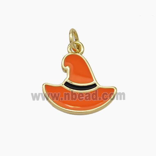 Halloween Hat Charms Copper Pendant Red Enamel Gold Plated