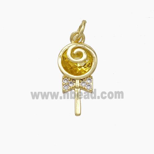 Lollipop Candy Charms Copper Pendant Pave Zirconia Gold Plated