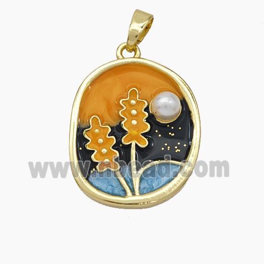 Copper Flower Pendant Painted Gold Plated