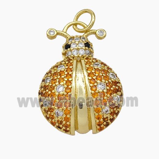 Copper Ladybug Pendant Micropave Zirconia Gold Plated