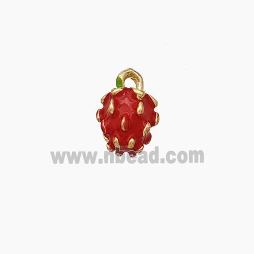 Copper Strawberry Pendant Red Enamel Gold Plated