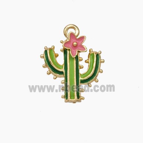 Copper Cactus Pendant Enamel Gold Plated