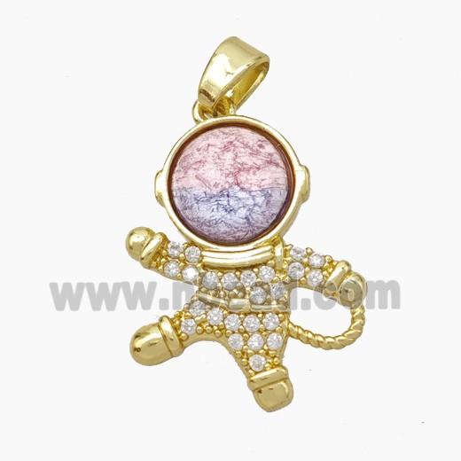 Copper Astronaut Pave Zirconia Acrylic Gold Plated