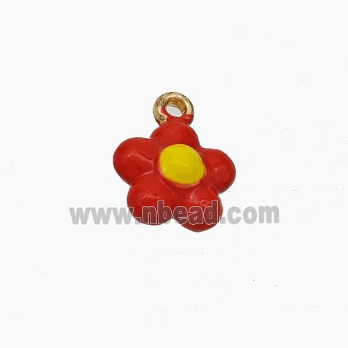 Copper Flower Pendant Red Enamel Gold Plated