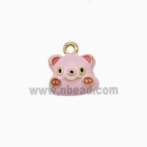 Copper Pig Charms Pendant Pink Enamel Gold Plated