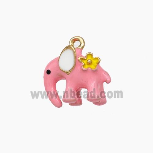 Copper Elephant Pendant Pink Enamel Gold Plated